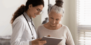 Menopausal woman talking to a naturopathic doctor in Phoenix and Scottsdale at Health For Life Naturopathic Medicine.