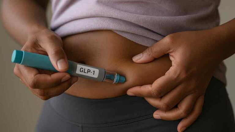 Woman administering GLP-1 medication under the supervision of a naturopathic doctor at Health for Life Naturopathic Medicine