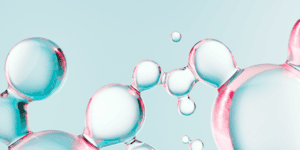 Abstract 3D illustration of connected peptide molecules representing KPV peptide research and peptide therapy.
